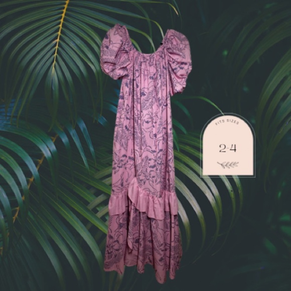 REDUCED PRICE- Hawaiian Design Vintage Dress - in Pastel Pink/Violet